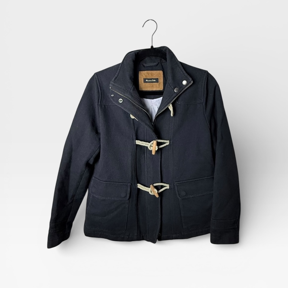 Massimo Dutti Women's Size S Navy Blue Zip Snap Lined Canvas Coat Jacket (k)